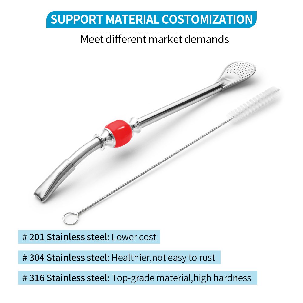 Wholesale Stainless Steel Yerba Mate Bombilla Straw with Case Colorful Bead Cleaning Brush - Image 5
